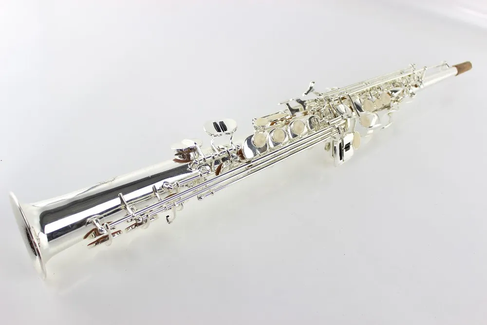 Nouvelle arrivée SUZUKI Soprano B (B) Saxophone Instruments de musique en laiton de haute qualité Boutons perlés Sax plaqué argent avec étui Embouchure