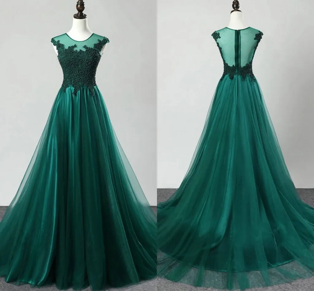 Emerald Green Empire Walii Wieczór Formalne Suknie Tanie 2019 Koronki Sheer Deckline Cap Sleeve Specjalne okazje Dress Kobiety Prom Suknie Vestido