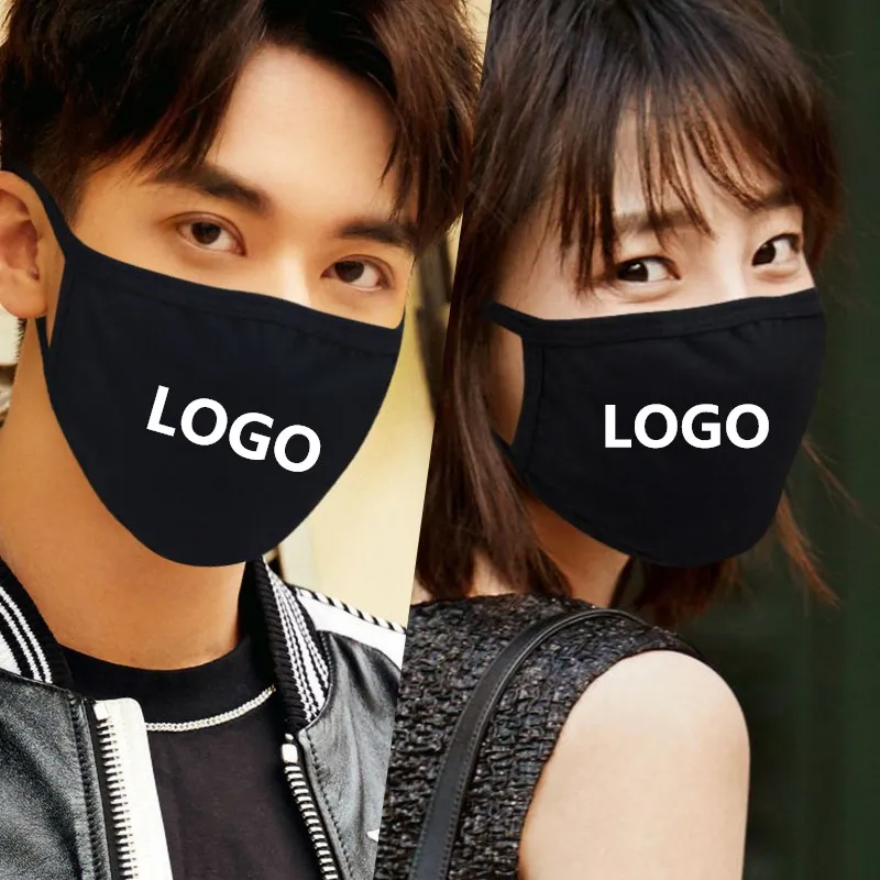 logotipo 10pcs Personalizado Máscara Boca preto sólido Imprimir Kawaii face cobrir metade Moda Quente respirável bonito máscaras de algodão à prova de vento anti-pó