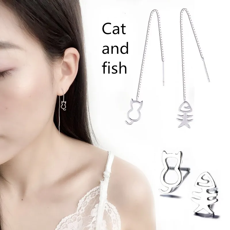 Pendientes de pez gato, pendientes de plata de ley para mujer, acero inoxidable, dos cumpleaños, regalos del Día de San Valentín