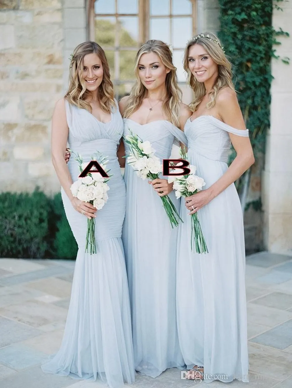 Gorgeous Draped Sky Blue Off-shoulder Beach Boho Long Bridesmaid Dresses Bohemian Wedding Prom Guest Bridesmaids Gown Cheap HY271