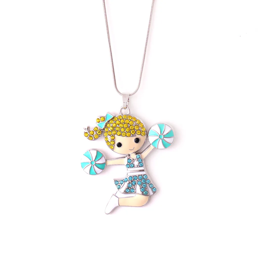 Fashion Crystal Cheerleader Cartoon Figure Dance Girl Pendant Cheerleading Girl Sports Snake Chain Necklace