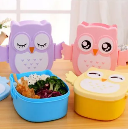 Fantastic New Fashion High Quality Owl Lunch Box Food Container Storage Box Portable Bento Box(Color: Yellow,Pink,Purple,Blue)