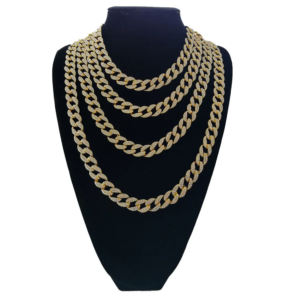 Men Necklaces Miami Cuban Link Chain Hip Hop Jewelry Sets Iced Out Full Cubic Zirconia Necklace & Bracelet Bling Bling Accessories Gold Silver