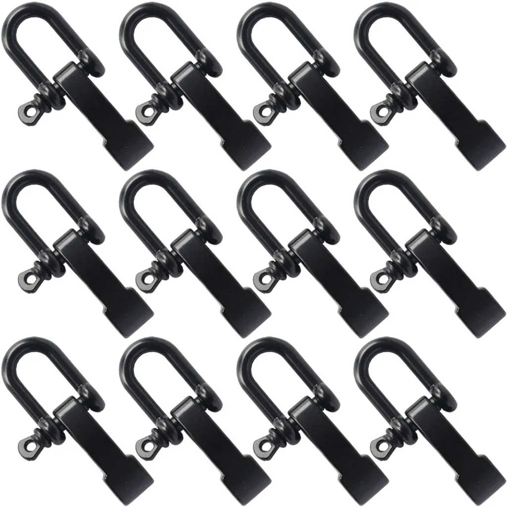 QingGear Lot de 12 manilles réglables avec boucle noire en forme de U avec 4 trous pour paracorde, corde extérieure, bracelets de survie, équipement tactique