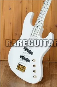 Custom 4 Strings Bass JJ-4B Larry Graham All White Electric Bass Guitar Ash Body, Maple Neck & 21 Frets Fingerboard, Gold Hardware