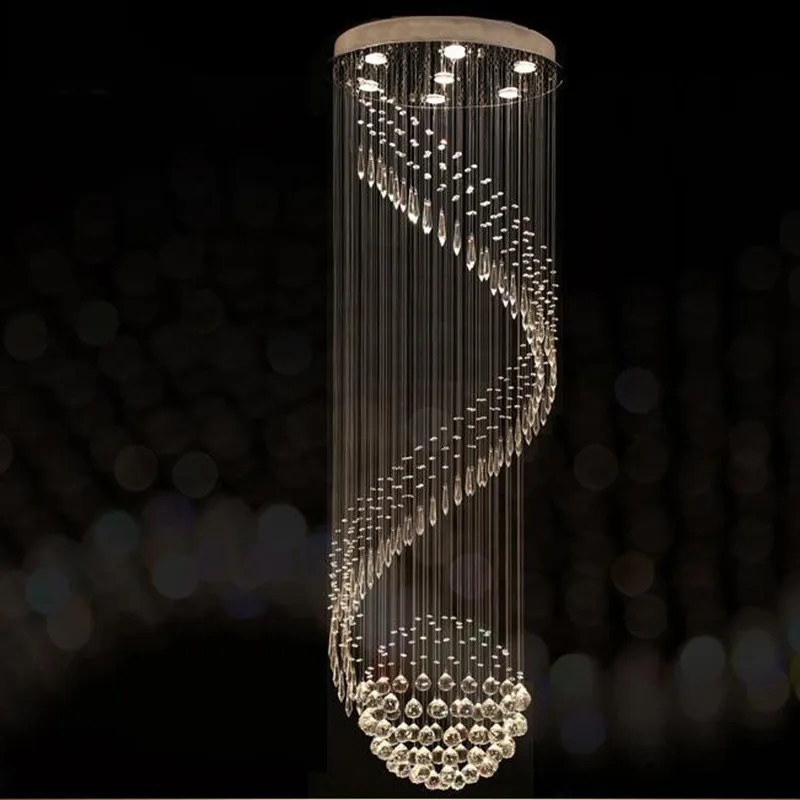 DHL Modern K9 Crystal ljuskrona för spiral design LED LUXURY CRYSTAL LAMP Hängande inre stege korridor lampa