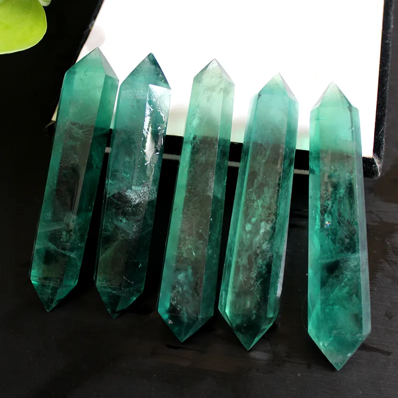 Natural Green Fluorite Crystal Raw Stone Grinding Double Pointed Column 8  11cm Crystal Craftwork AOPENG CRYSTAL From Lucia8462, $20.11