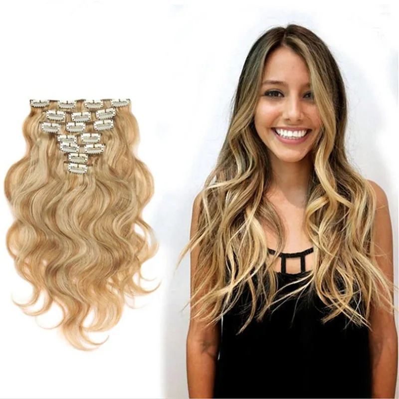 Clip In Weave Human Hair Extensions: 16 22 Inch Wavy, Brown  display picture 1