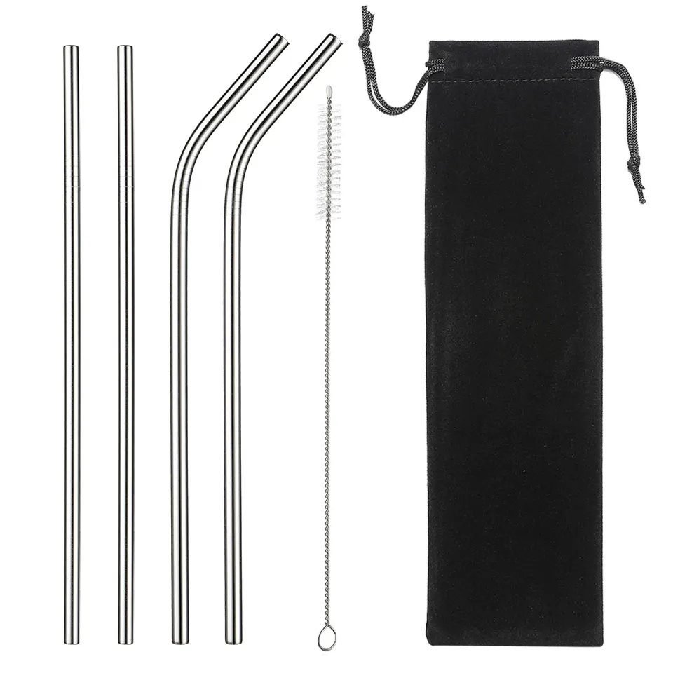 8,5 tum Eco Friendly Reusable Straw 304 Rostfritt Stål Straw Metal Smoothies Drickor Sätta med Borstväska