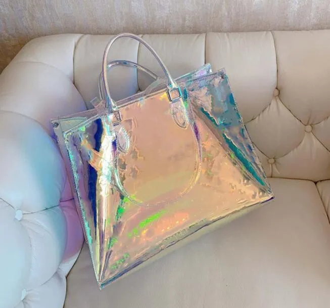 Clear Bag, Small Shoulder Tote Bag Holographic Letter Graphic PVC