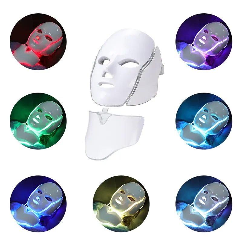 DHL free 7 colori maschera facciale LED Led Photon Therapy maschera facciale dispositivo terapia della luce ringiovanimento della pelle sbiancamento collo bellezza PDT maschera LED