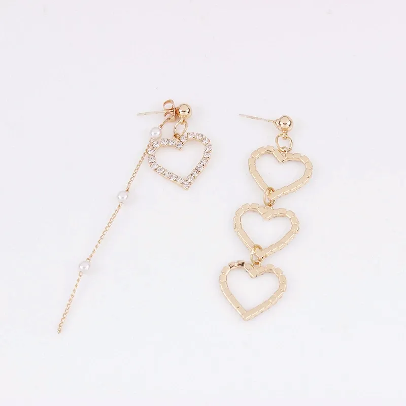 Gros-diamants boucles d'oreilles pendantes pour femmes mode lien chaîne perles lustre asymétrique boucle d'oreille S925 argent aiguille amour bijoux de luxe