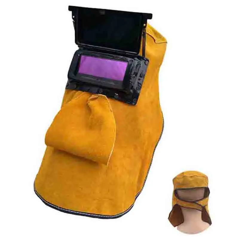 Livraison gratuite Masque de casque de soudage en cuir Solaire Filtre à obscurcissement automatique Lentille respirante Lumière automatique Soudeur Protection de sécurité Casque à capuche