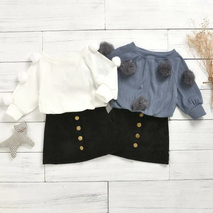 Kids Designer Clothes Girls Sweet Venonat Clothing Sets Baby Cotton Long Sleeve Top Denim Skirt Suits Child Solid Casual Outfits BYP734