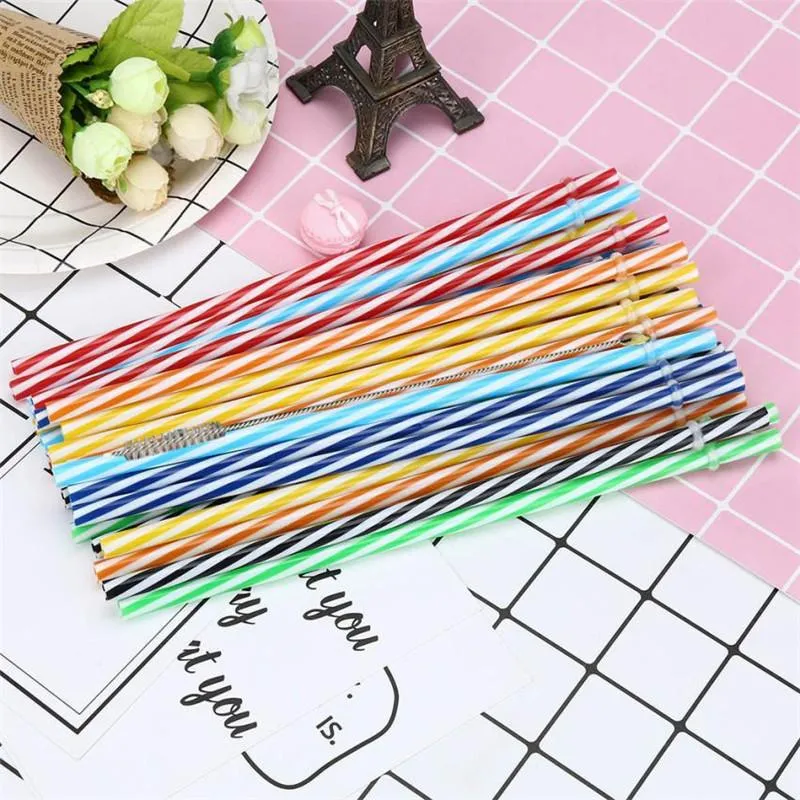 100 PC / lotto Reusable Hard Plastic Plastic Straw High Quality Bere cannucce con la spazzola spedizione gratuita