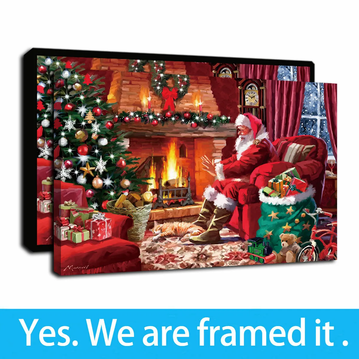 Framed Artwork Christmas Santa Claus Oil Paintings Print on Canvas Wall Art Paintings Picture Poster for Home Decor - Ready To Hang