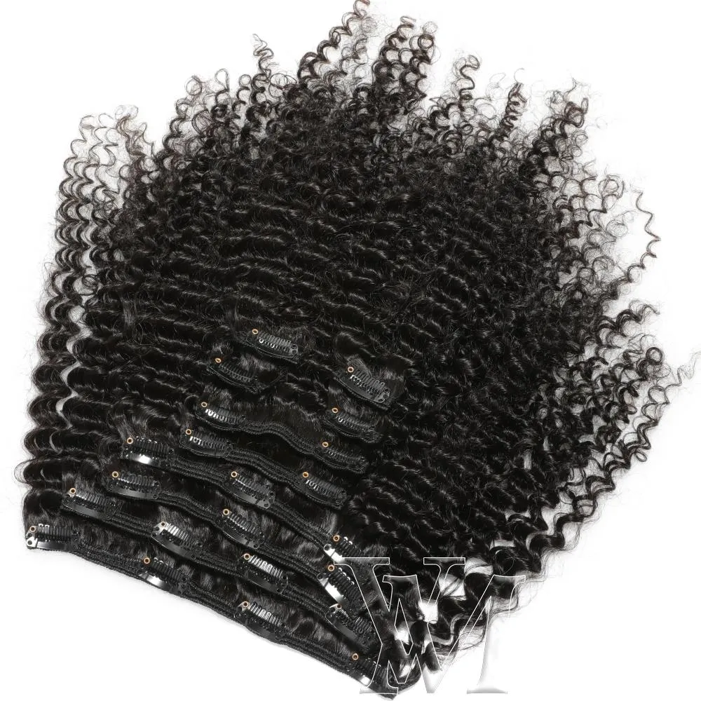 Burmańska Dziewicza Remy Włosy 3C 4A 4B 4C Natural Black 140g Afro Kinky Kręcone Klips w ludzkich rozszerzeniach włosów