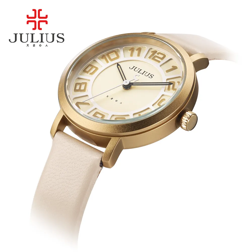 JULIUS Alibaba Espresso Signore Orologi Delle Donne Del Vestito Ultra Sottile di Promozione A Buon Mercato Rotondo In Pelle Relogio Nave Dropship JA-939234U