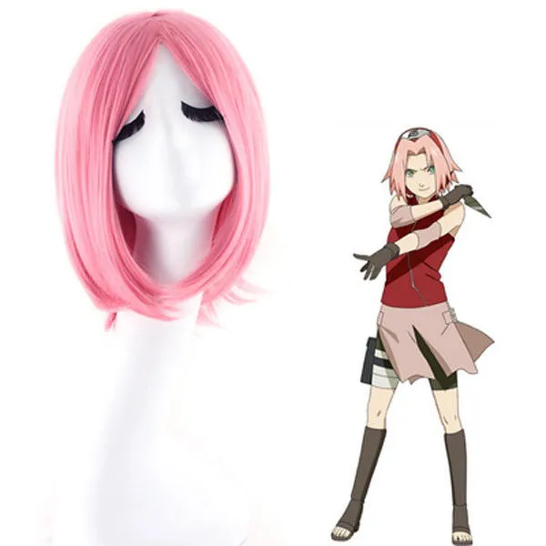 Anime naruto rosa cosplay peruca de cabelo curto em linha reta