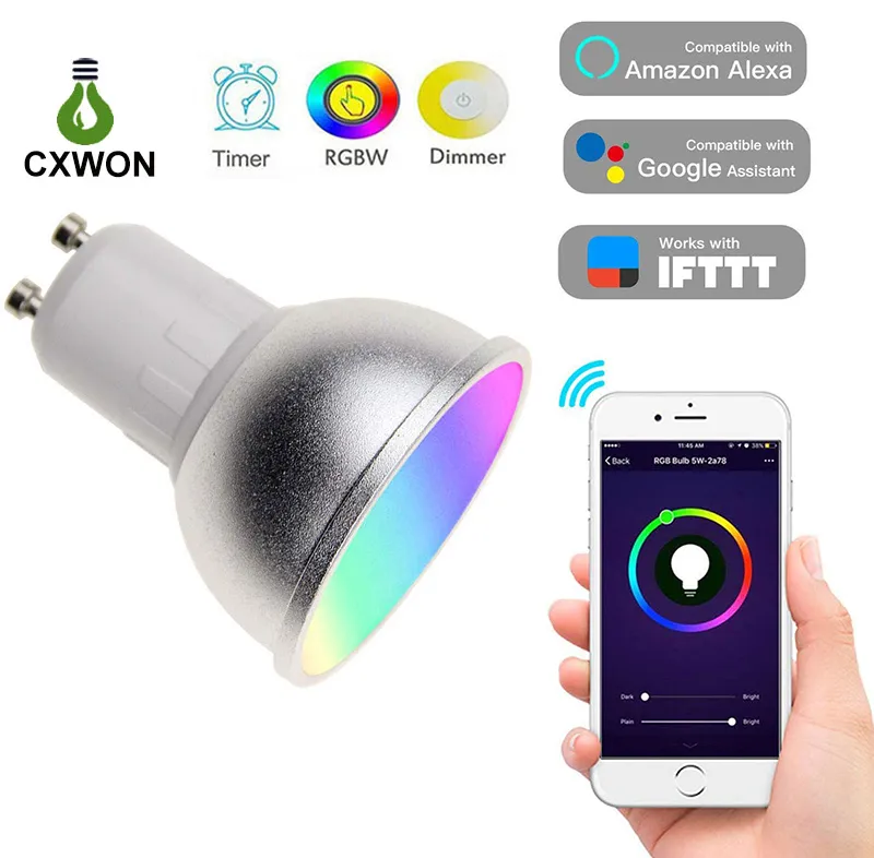 LED RGBW Wifi Bulb 5W Max 460LM Spotlight GU10 Dimmable Smart LED Bulb light Compatible with Alexa Google Assistant