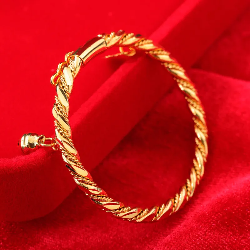 Europe and America Baby Lovely Bangles Yellow Gold Plated Bells Baby Bracelet Bangles for Babies Kids Nice Gift8441574