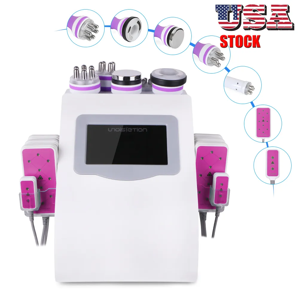 6 in 1 Ultrasonic Cavitation Slimming Machine Vacuum Laser Cellulite Removal 40K Radio Frequency Body Skin Tighten Weight Loss Beauty Equipment+A Free Gift Hot Cream