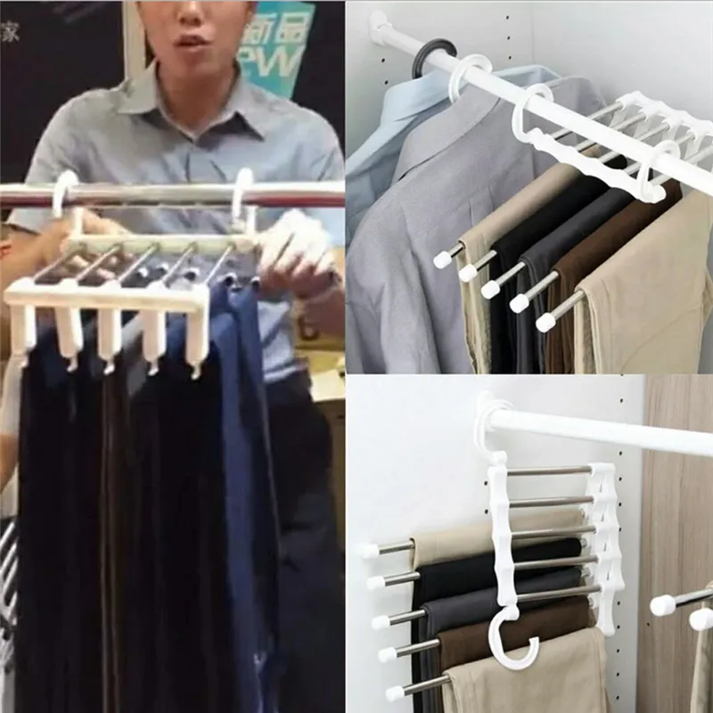 organizador armario perchas para pantalones Perchero multifuncional 5 en 1  para ropa, organizador de armario, estante de almacenamiento de pantalones  ajustable, colgador de acero inoxidable