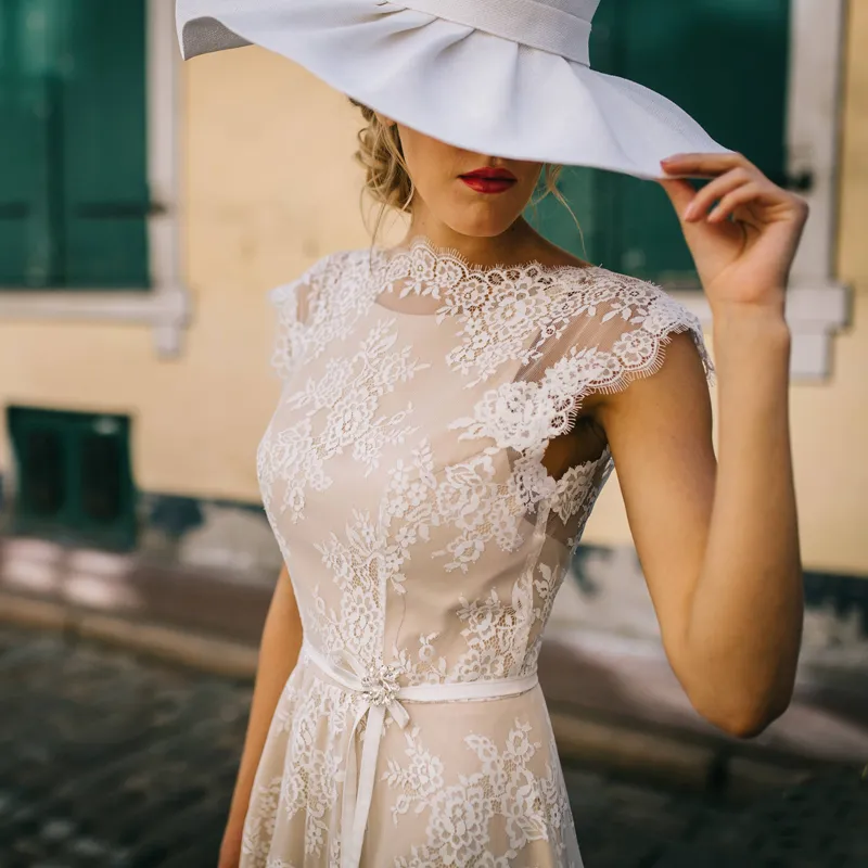 Bride Wedding Bridal White Lace Dress With Tan Underneath 21 Wedding Dress  Ideas Wedding Dress, Wedding