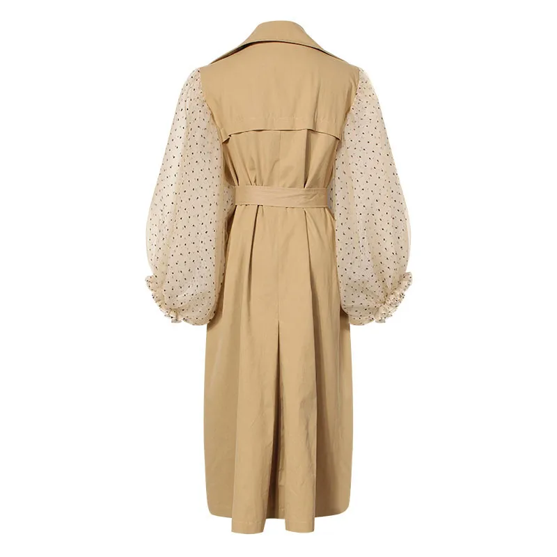 GETSRING femmes Trench manteau kaki coton coupe-vent lanterne manches épissé Double boutonnage manteau à lacets mince Long pardessus