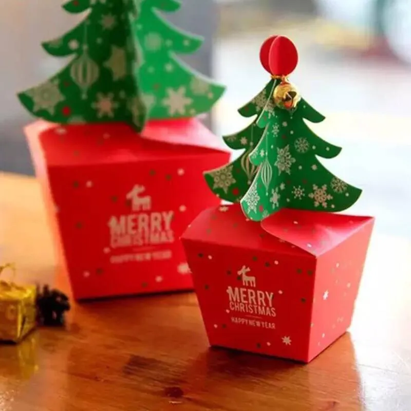 Confezione regalo per albero di Natale 3D con campana Scatola di caramelle  di carta Biscotto fai-da-te Scatole di carta di cioccolato Scatole di mele