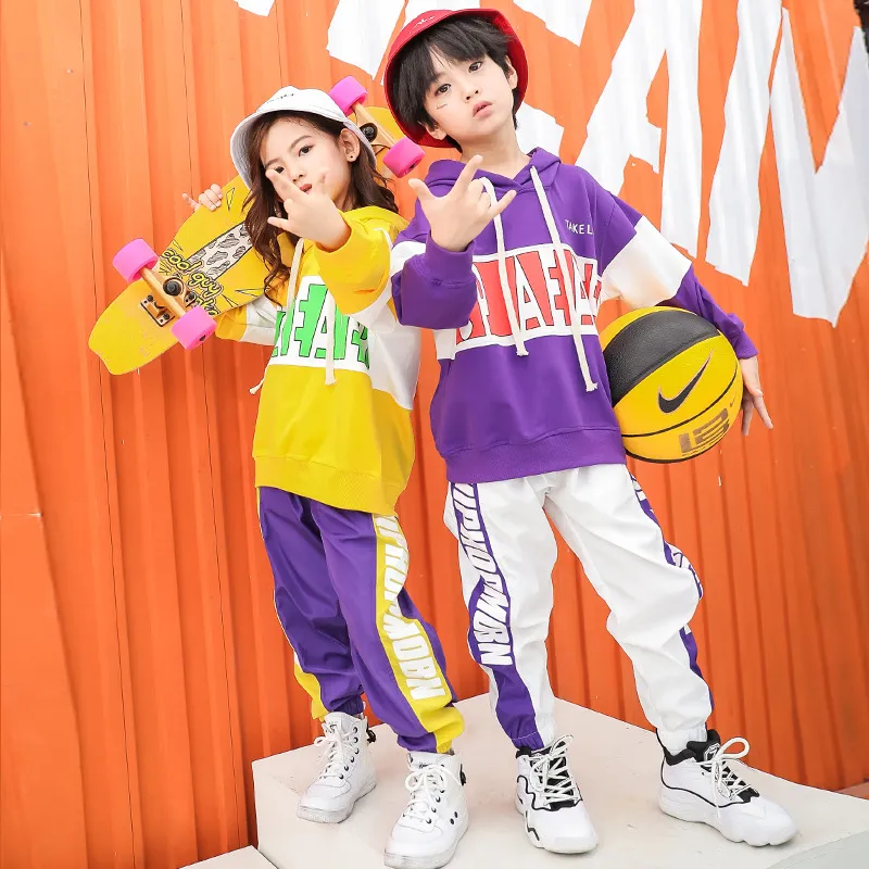 Hip Hop Ballroom Costume for Kids Dance Clothes Girls Boys Casual Shirt Sweatshirt Tops Jogger Pants Party Performance Costumes