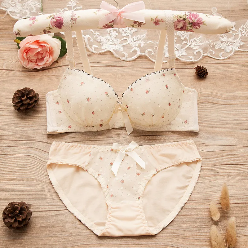 Bras Sets Cotton Lace Bra With Panties Set Dot Floral Girls Students  Lingerie Comfortable Soft Underwear From Qingxin13, $43.62
