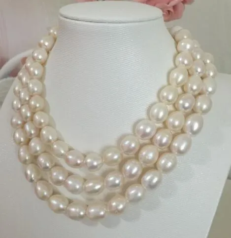 En enda sträng 11-12mm South Sea Barock White Pearl Necklace 38 inches 925 Halsband