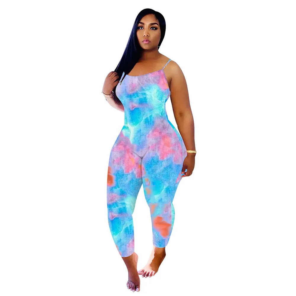 Tanque das mulheres Macacão Imprimir Sexy Spaghetti Strap Tie Dye mangas Bodycon elásticos roupas uma peça Clube Jumpsuits macacãozinho