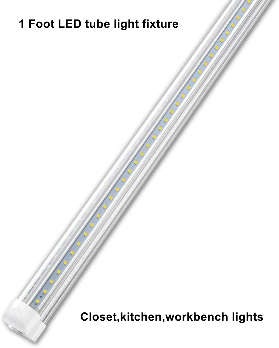 Lampada a LED T8 da 1 piede, 10W, 6000K, bianco freddo, luci a tubo integrate a forma di V a LED, cucine, armadi, luce da banco