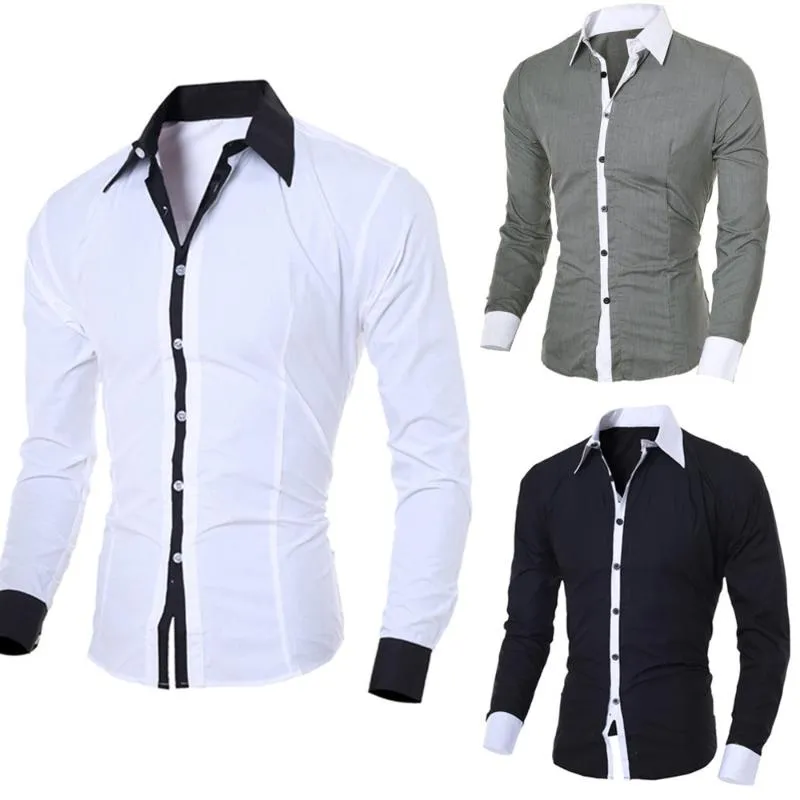 Chemises pour hommes Personnalité de la mode Casual Slim Chemise à manches longues Top Blouse Noir Blanc Hommes Style