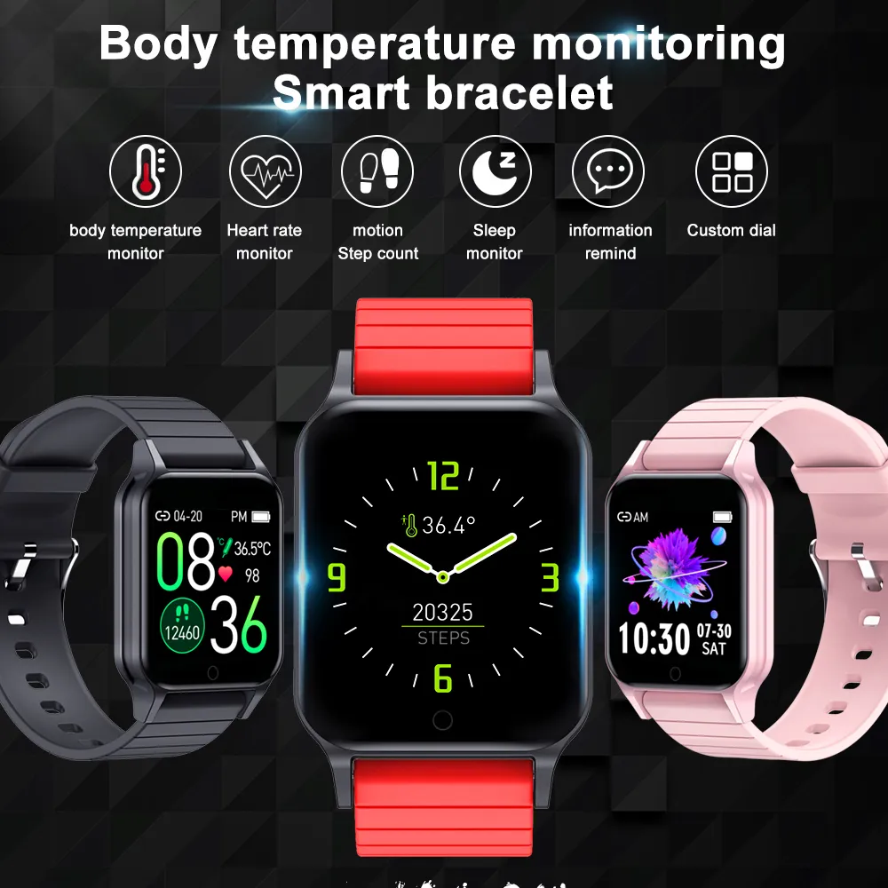 T96 montre intelligente mesure la température corporelle fréquence cardiaque pression artérielle moniteur d'oxygène sanguin Bracelet intelligent Fitness Tracker bande Smartwatch