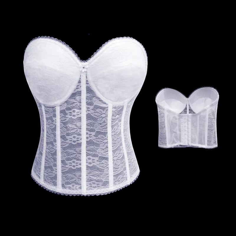 Frauen Weiß Braut Korsett Bustier Sexy Push-up Bügel Gepolsterter Bh Spitze und Mesh Unterwäsche Dessous Mieder Femme Bodyshaper