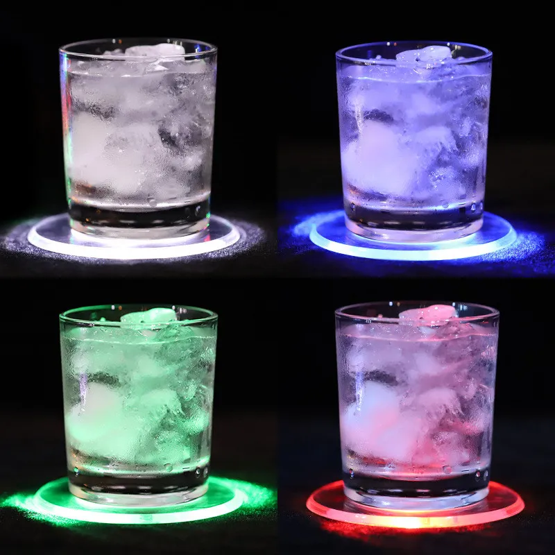 アクリル光コースターカラフルなフラッシュ防水LED照明ベースランプアクリルクリスタルカクテルカップパッドRGBアクリルマット
