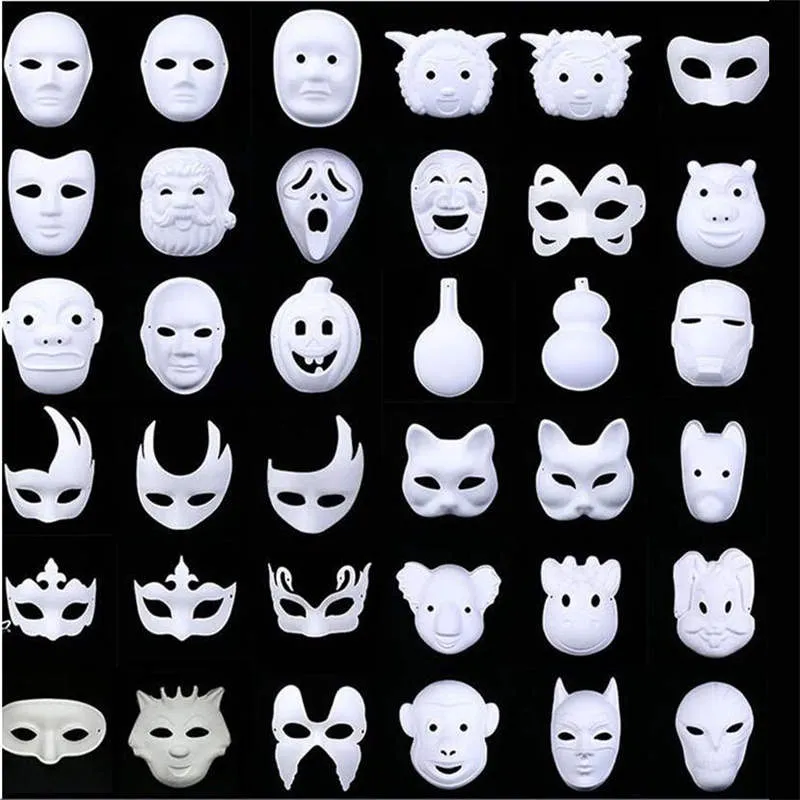 Zomiboo 24 Pieces Halloween White Blank Mask DIY Paper Full Face Costume with 5 Sheets Rhinestone Stickers Gem for Crafts Party Cosplay Wall