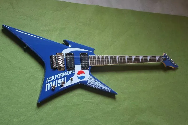 Factory Custom Blue PEPSI Electric Guitar with Rosewood Fingerboard Tremolo Chrome Hardwares HH pickups offering customized services