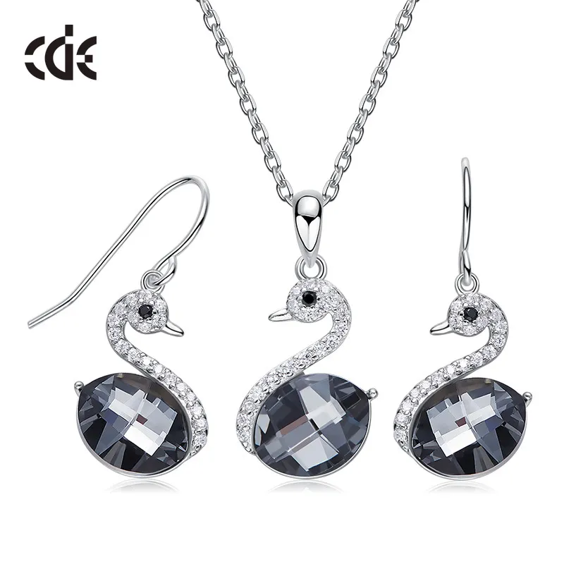 Fashion-S925 Silver Jewelry Set with Swarovski Element Crystal Swan Necklace Ear Nails