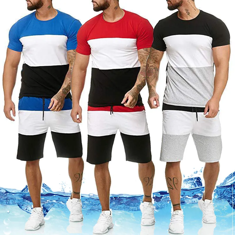 Sets Masculinos Mens 2 Peça Outfit Sport Set Stripe Imprimir Sweatsuits Casual Shorts Set Verão Moda Roupas Masculino Curto Tracksuit