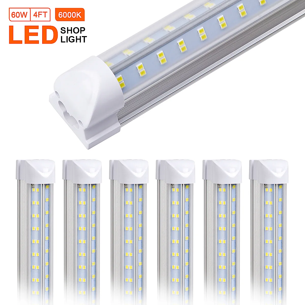 25pcs T8 LED 샵 전등, 4ft 60w, 5000K 일광 흰색, 클리어 렌즈 커버, 양면 4 rows v 모양 통합 전구 램프, led 냉각기 도어 빛