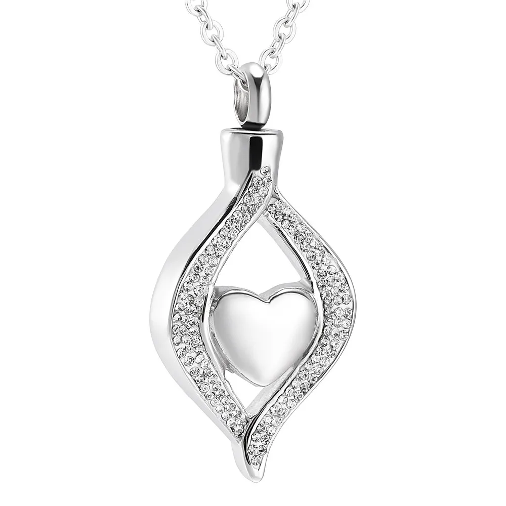 Crystal Teardrop Heart Cremation Jewelry Cremation Urn Pendant Memorial Necklace For Women