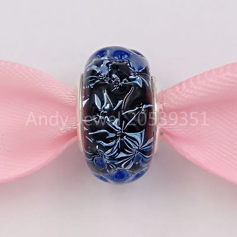 Andy Jewel 925 Sterling Lampwork Silver Beads Wavy Dark Blue Murano Glass Ocean Charm 매력에 맞는 유럽 판도라 스타일의 보석 팔찌 목걸이