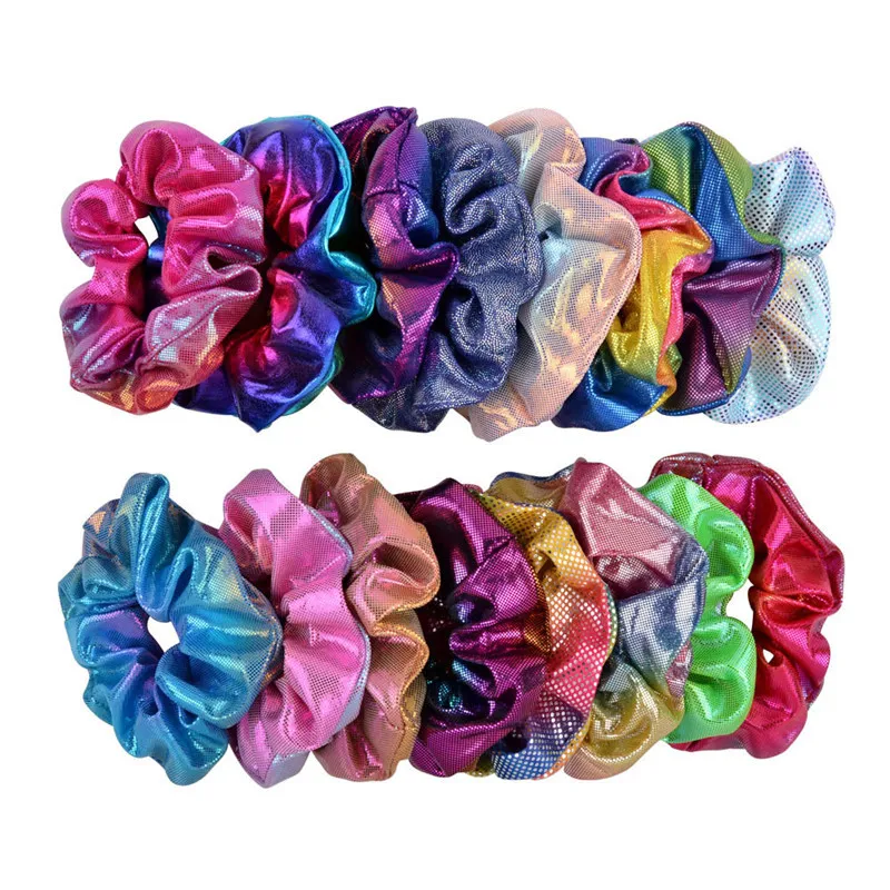 Women Dot Shiny Laser Gradient Color Elastic Hair Bands Ponytail Holder Rope Hair Scrunchies Tie Hair Hairbands Girls Headband A101501