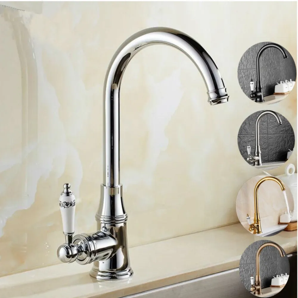 Deck Mounted Keukengootsteen Kraan Heet en koud Water Mixer Tap Crane Chrome Antieke Brons Afgewerkte koperen borstel nikkel