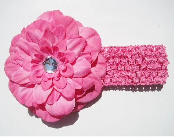 Faixa de Cabelo menina Peony com Crystal clipes macio Flor do bebê Crochet Headband Headwrap Headwear Acessórios GZ7425